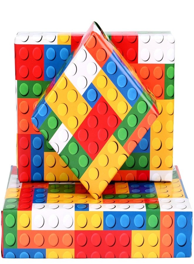 Bolsome Building Blocks Wrapping Paper Colorful Building Bricks Gift Wrap Paper for Kids for Birthday Party Craft Supplies, 19.7 x 27.6'', Folded Flat, 12 Sheet - Image 1